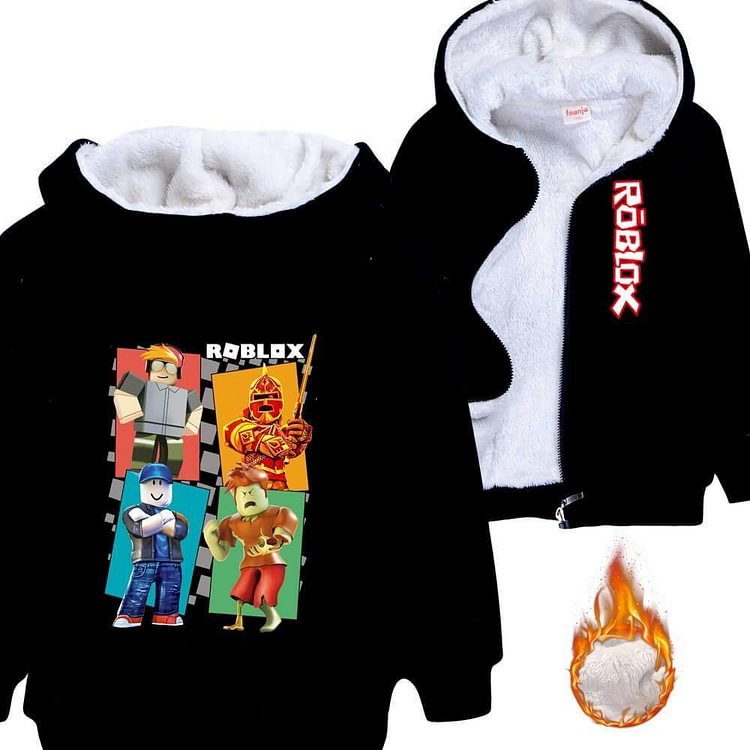 Mayoulove Roblox Builderman Print Girls Boys Fleece Lined Zip Up Cotton Hoodie-Mayoulove