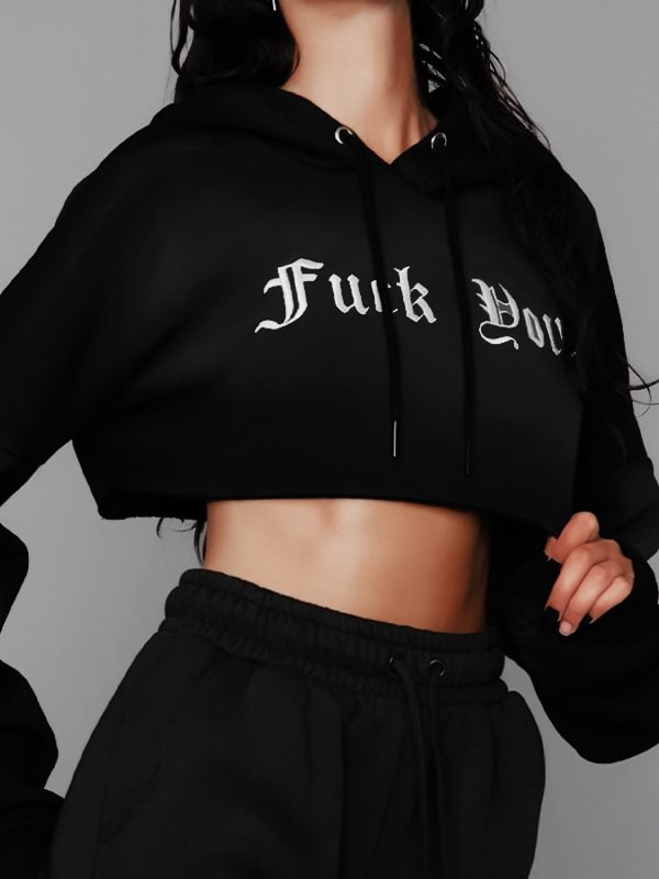 Crop Letter Graphic Oversized Drawstring Hoodie