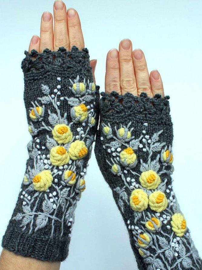 Jacquard Floral Cotton-Blend Gloves-Mayoulove