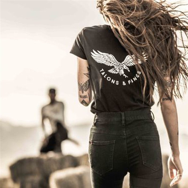Talons & Fings flying eagle printed black T-shirt - Krazyskull