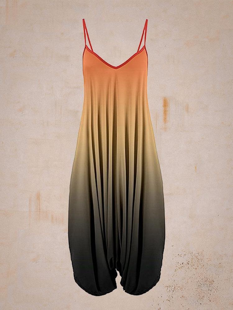 Beige & Black Ombré Sleeveless Harem Jumpsuit - Women & Plus