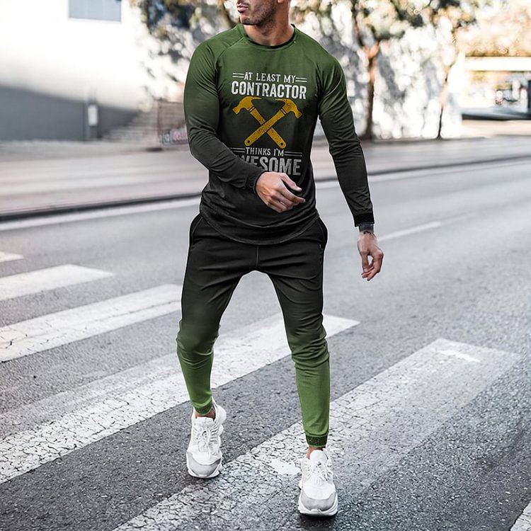 BrosWear Green Gradient Axe T-Shirt And Pants Two Piece Set