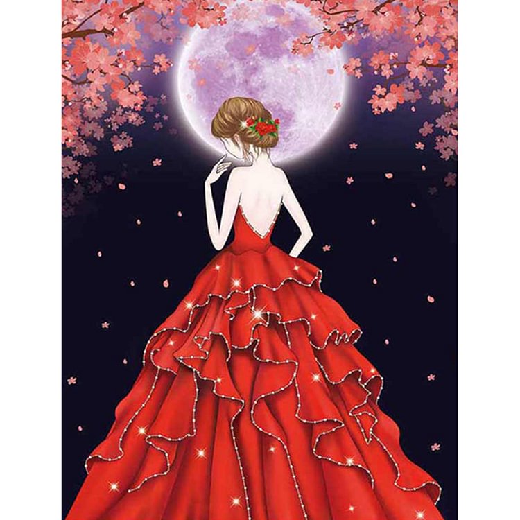 Red Dress Girl - Special Shaped Diamond Painting - 30*40CM