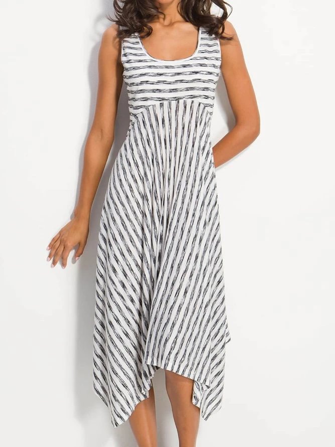 Women Midi Stripes Dresses A-Line Daily Cotton-Blend Printed Dresses-Corachic