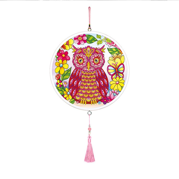 DIY Owl Special Shaped Diamond Painting Mural with Pink Tassel Home Decor-gbfke