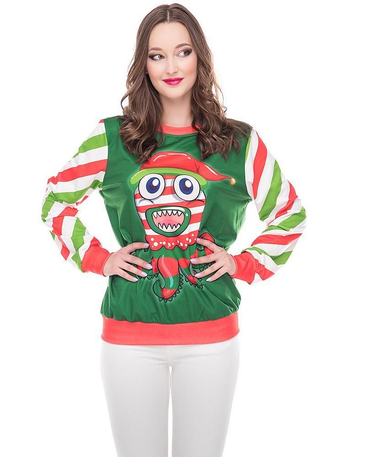 Mayoulove Candy Hat Christmas Octopus Printed Unisex Jumper Pullover Sweatshirt-Mayoulove