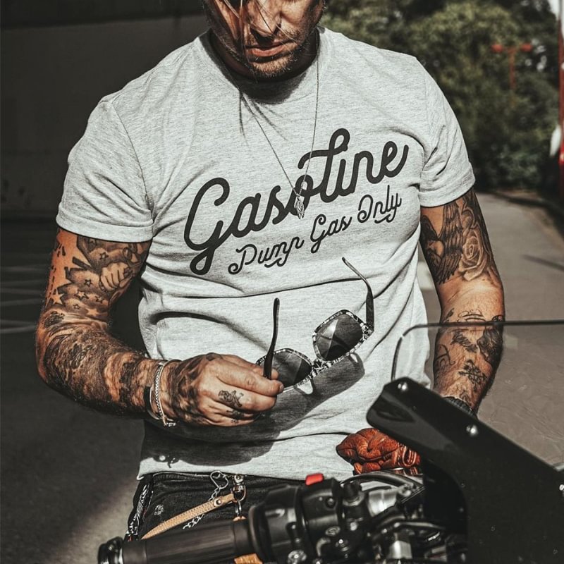 Basic men's crew neck gasoline letter printed T-shirt -  UPRANDY