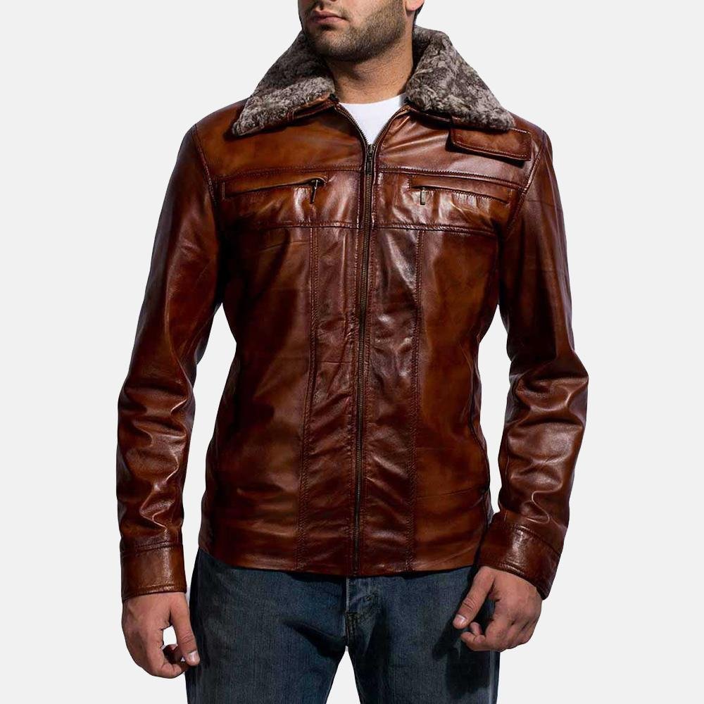 Evan Hart Fur Brown Leather Sheepskin Burnishing Quilted viscose lining Zipper Jacket-Corachic