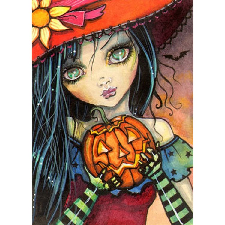 Pumpkin Witch Big Eyes Doll - Round Drill Diamond Painting - 30*40CM