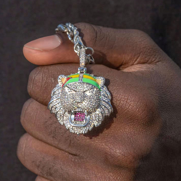 Hip Hop Lion Head Pendant Bling Iced Out Necklace Jewelry
