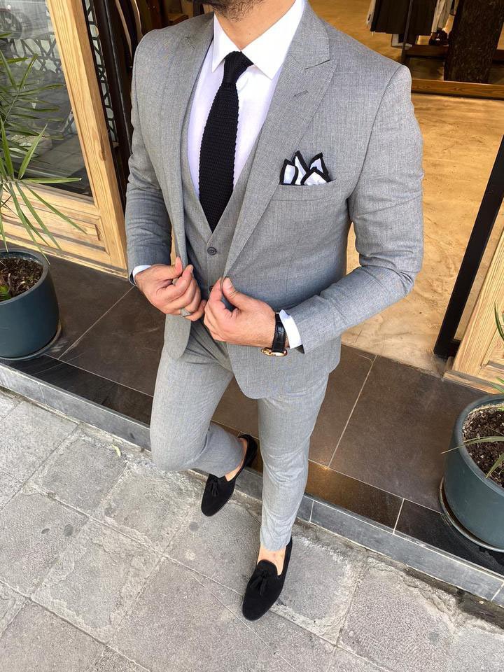 light gray 3 piece suit