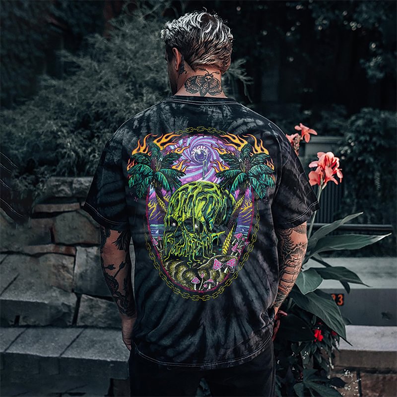 Mushroom Coconut Skull Tie-Dye Printed Men's T-shirt -  UPRANDY