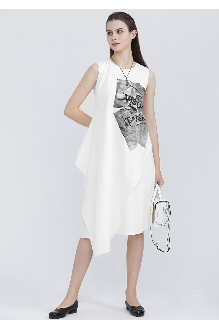 SDEER Personalized round neck letter print sleeveless dress