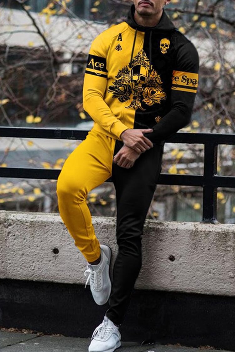 BrosWear Yellow And Black Street Tracksuit Two Piece Set