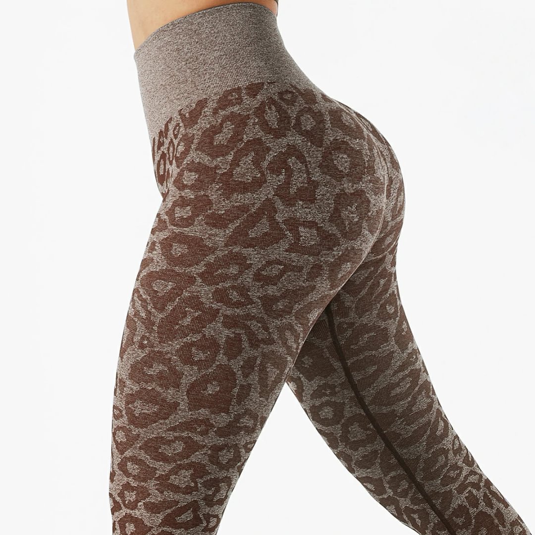 Buy mocha high waist bubble butt peach lifting tight seamless leopard yoga leggings on Hergymclothing