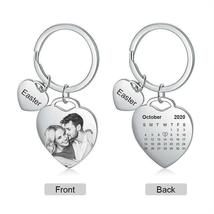 Personalised Engraved Calendar Keychain Heart-Shape