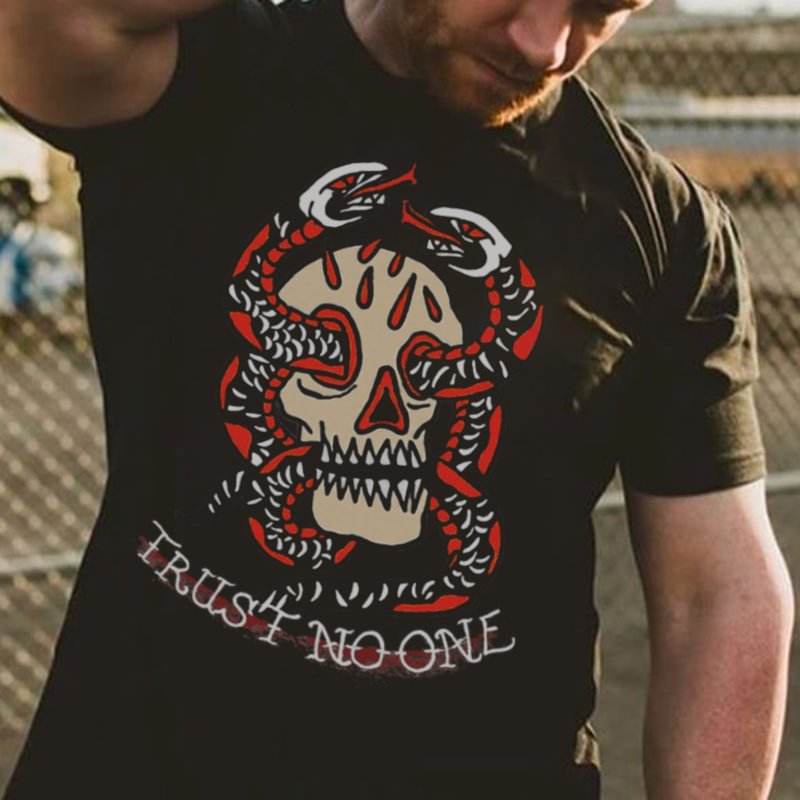 Trust No One Skull Printed Casual Men's T-shirt -  UPRANDY