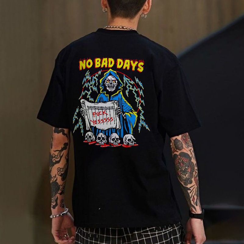 No Bad Days Skull  Men's Black T-shirt -  