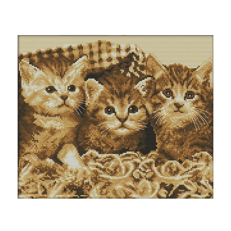Three kittens - 14CT Stamped Cross Stitch - 35*30cm