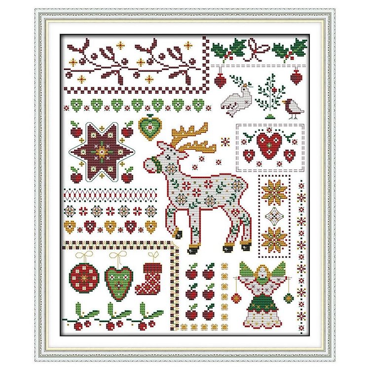 Christmas Elk And Dolls - 14CT Stamped Cross Stitch - 40*34cm