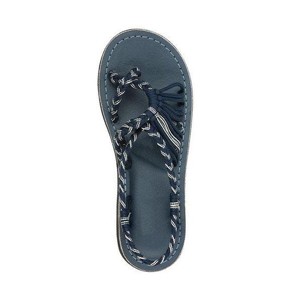 Women's Navy Blue Lace-Up Flat Open Toe Sandals