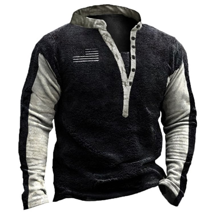 BrosWear V-Neck Black And White Panel Fleece Sweatshirt