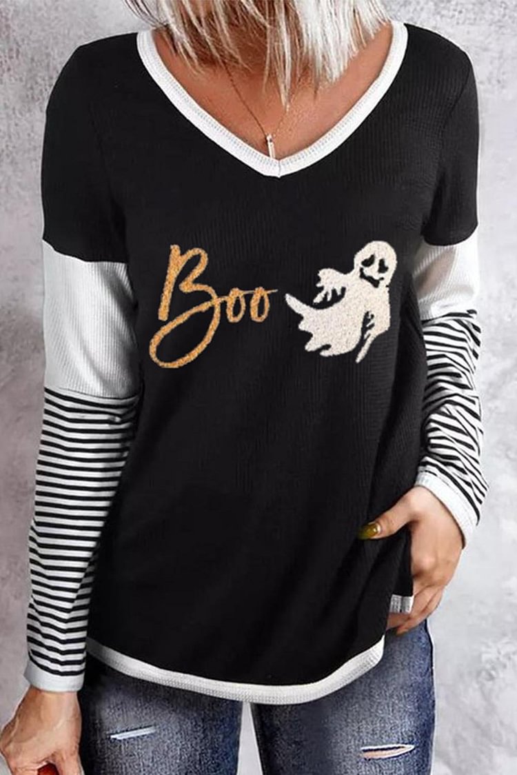 Women's Pullovers Striped Ghost Print Pullover-Mayoulove