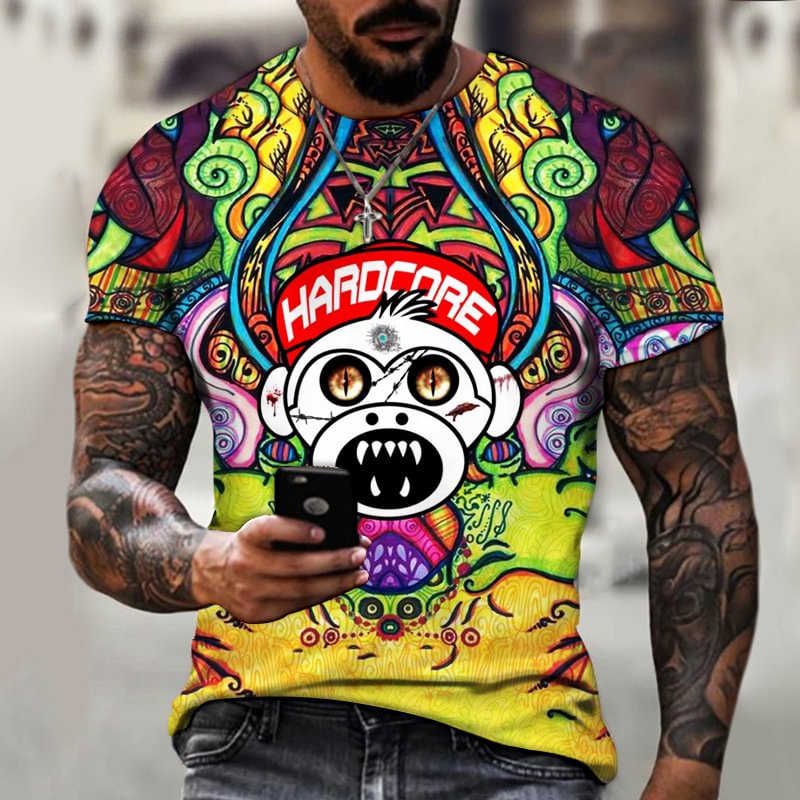 Colorful Graffiti Skull Summer Short Sleeve Men's T-Shirts-VESSFUL