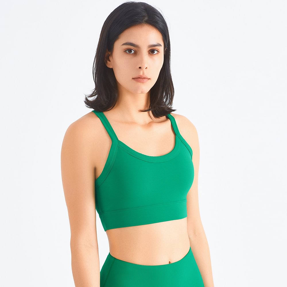 Hergymclothing green high impact dri-fit criss cross back high elasticty cool ribbed sports bra for sale