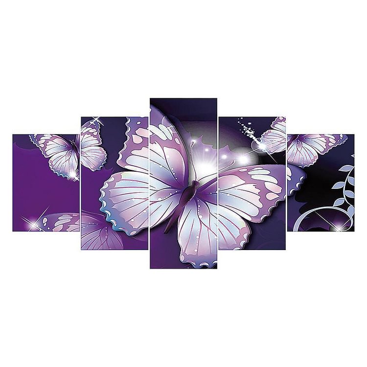 Purple Butterfly 5 pictures - Full Round Drill Diamond Painting - 95x45cm(Canvas)