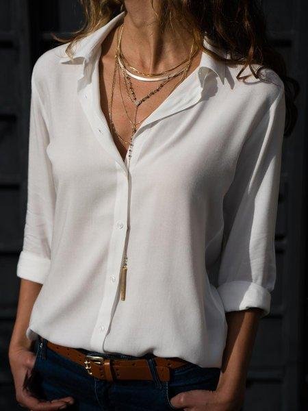 Women Long Sleeve Solid Casual Shift Office Blouses