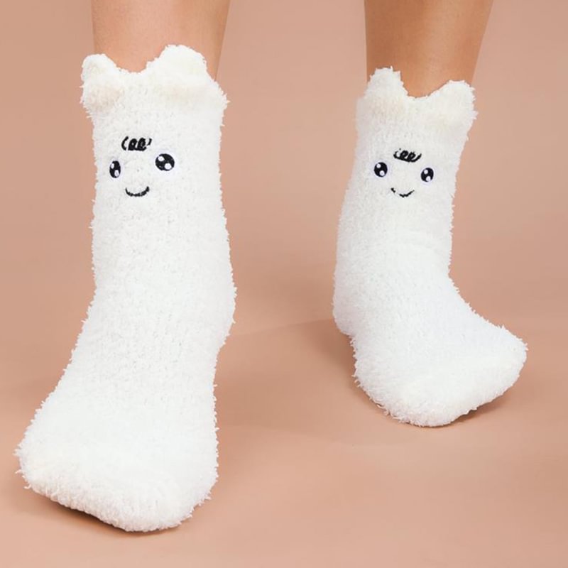 Minnieskull Fashion cute face patterns coral fleece socks - Minnieskull
