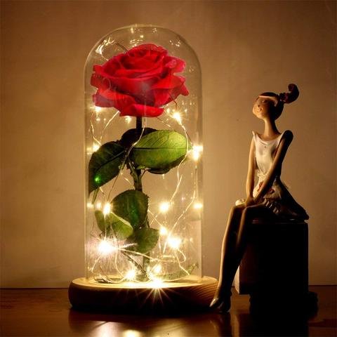 Beauty And The Beast Rose Enchanted Rose In A Glass Dome With LED Light  