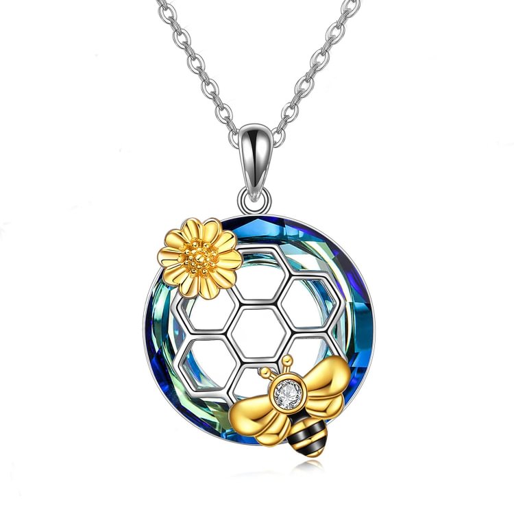 S925 Honeycomb And Bee Crystal Circle Necklace