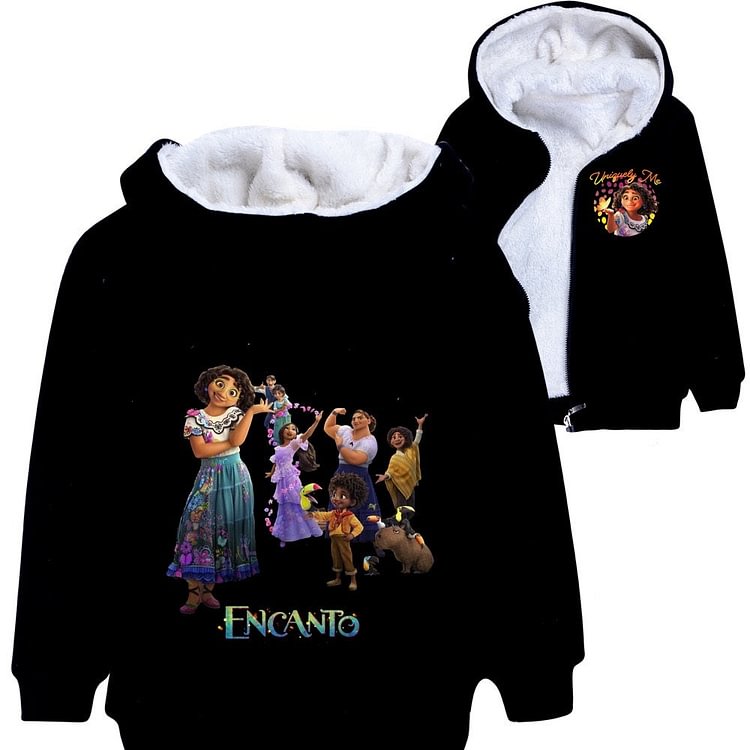 Mayoulove Encanto Mirabel Sherpa Lined Hoodie Fleece Sweatshirt Full Zip Jacket for Kids-Mayoulove
