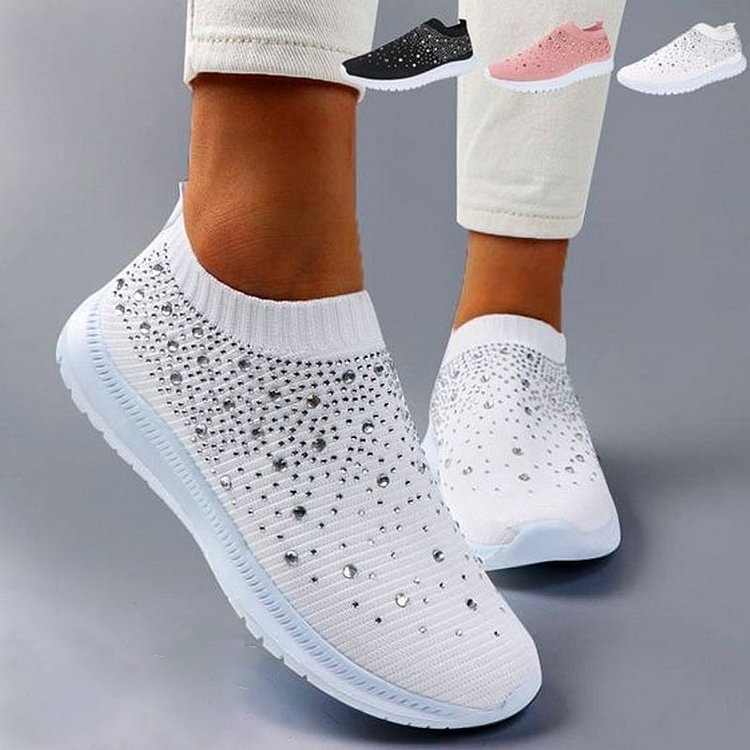 Women's Crystal Bling Breathable Orthopedic Sneakers Slip-On Walking Shoes