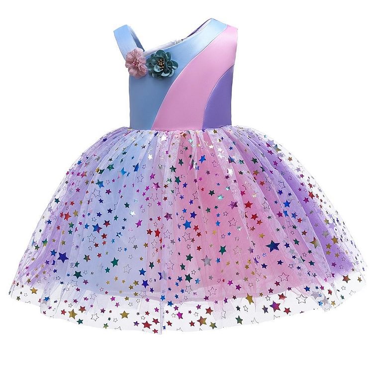 Girls Shiny Stars Embellished Princess Birthday Party Tulle Dress-Mayoulove