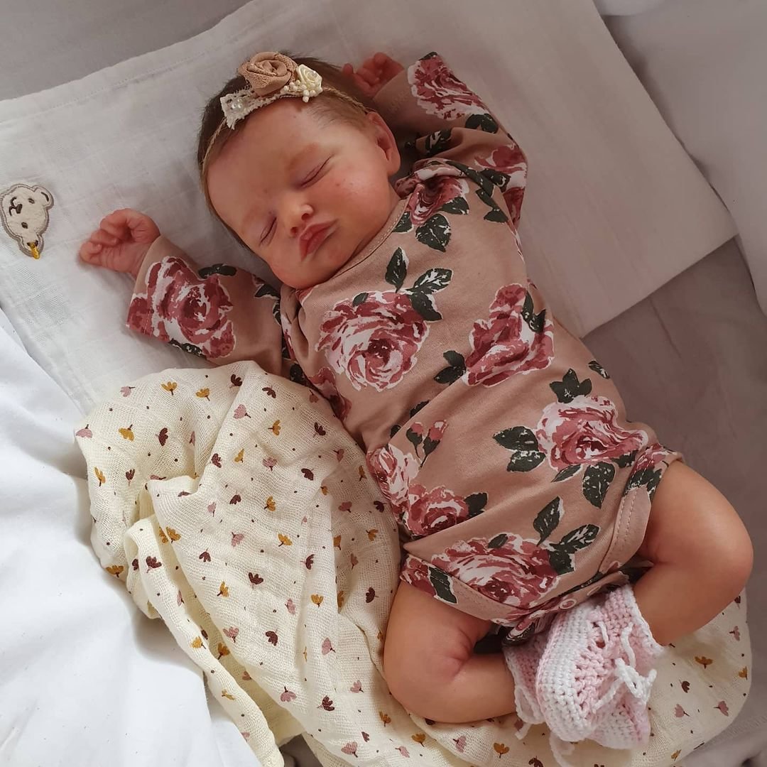 Handmade Reborn Dolls 20'' Cute Reborn Baby Doll Adalia with Brown Hair with “Heartbeat” and Sound