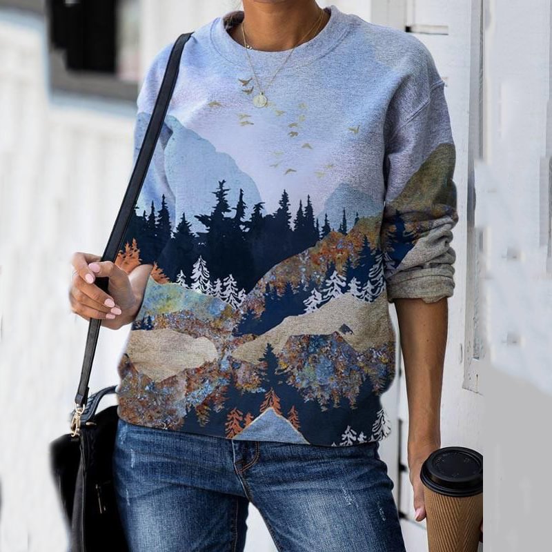 Long Sleeves Landscape Scenery Casual Sweatshirt