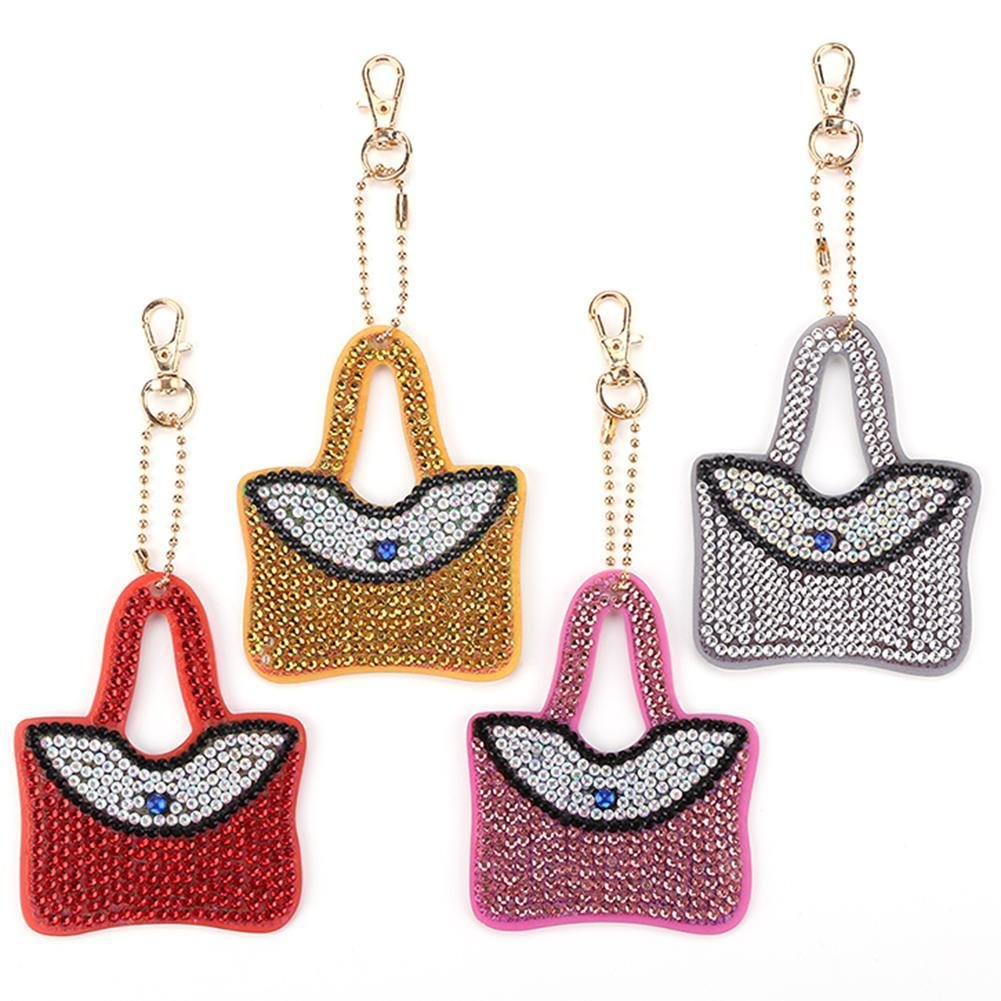 4pcs DIY Crystal Rhinestones Full Drill Diamond Painting Handbag Keychain Decor