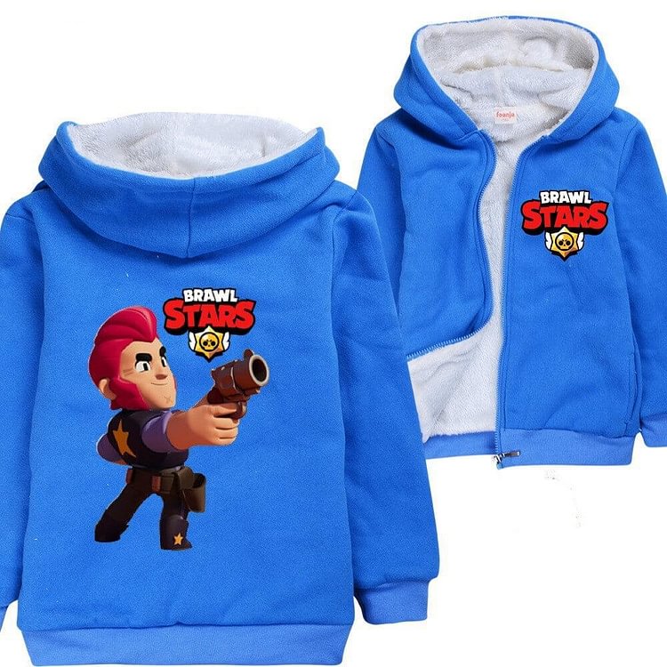Mayoulove Brawl Stars Colt Print Boys Zip Up Fleece Lined Winter Cotton Hoodie-Mayoulove