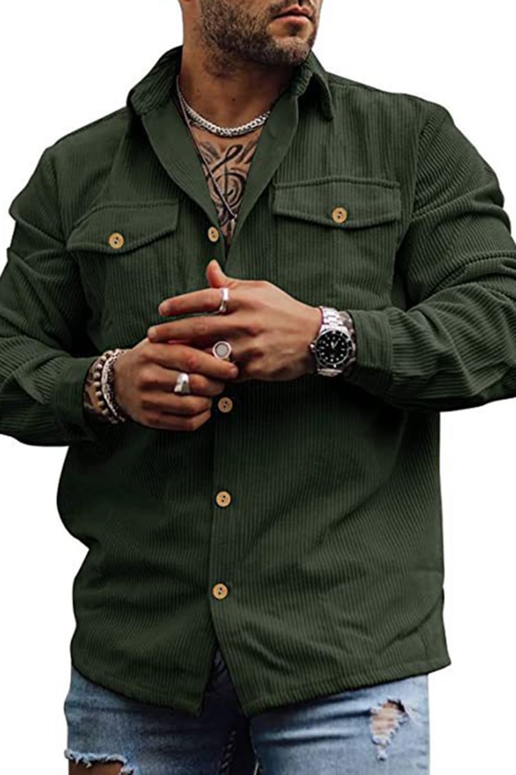 Tiboyz Men's Corduroy Button Cargo Pocket Jacket