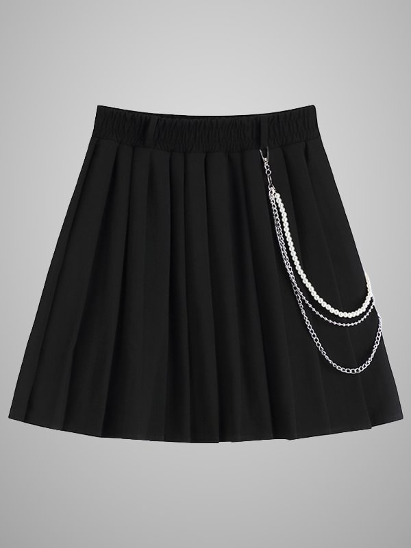 Dark Solid Pleated High Waist Chains Gothic Skirts
