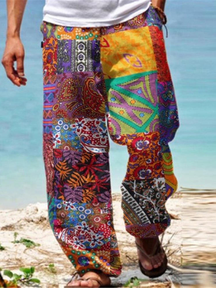 Summer Casual Loose Exotic Style Printed Mens Beach Pants-VESSFUL