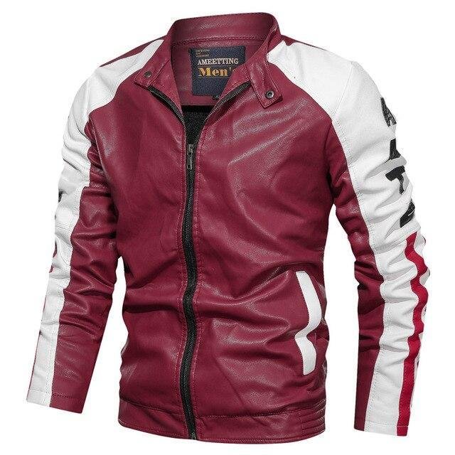 Men's Leather Jacket Casual Fashion Stand Collar Motorcycle Jacket Men Patchwork Quality Leather Jacket-Corachic