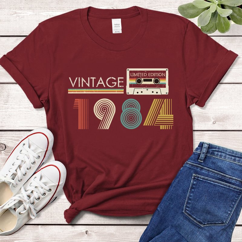 Cassette Vintage 1984 38th 38 Years Old Birthday Party Women T Shirts Limited Edition Retro Graphic Tee Cotton Classic T-shirts