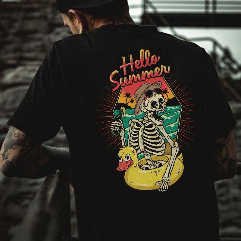 Cloeinc  Hello Summer Skull's On Holiday Printed Men's T-shirt - Cloeinc