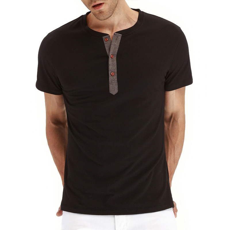 Cotton Men's Solid Casual Short Sleeve Henley Shirts-VESSFUL