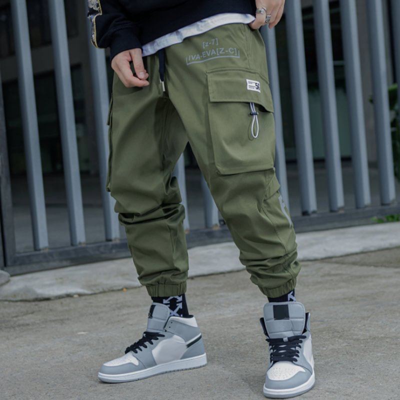Hip Hop Pocket Tie Foot Solid Color Pants / Techwear Club / Techwear