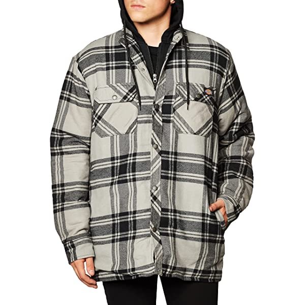 dickies men's relaxed fit hooded duck quilted shirt jacket big